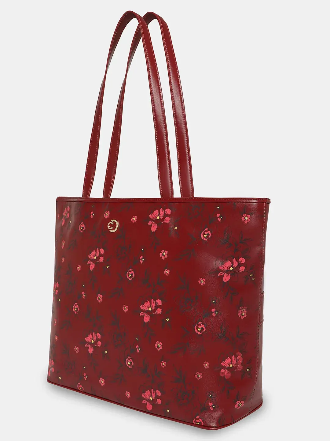 Caprese Snow Printed Large Maroon Laptop Tote