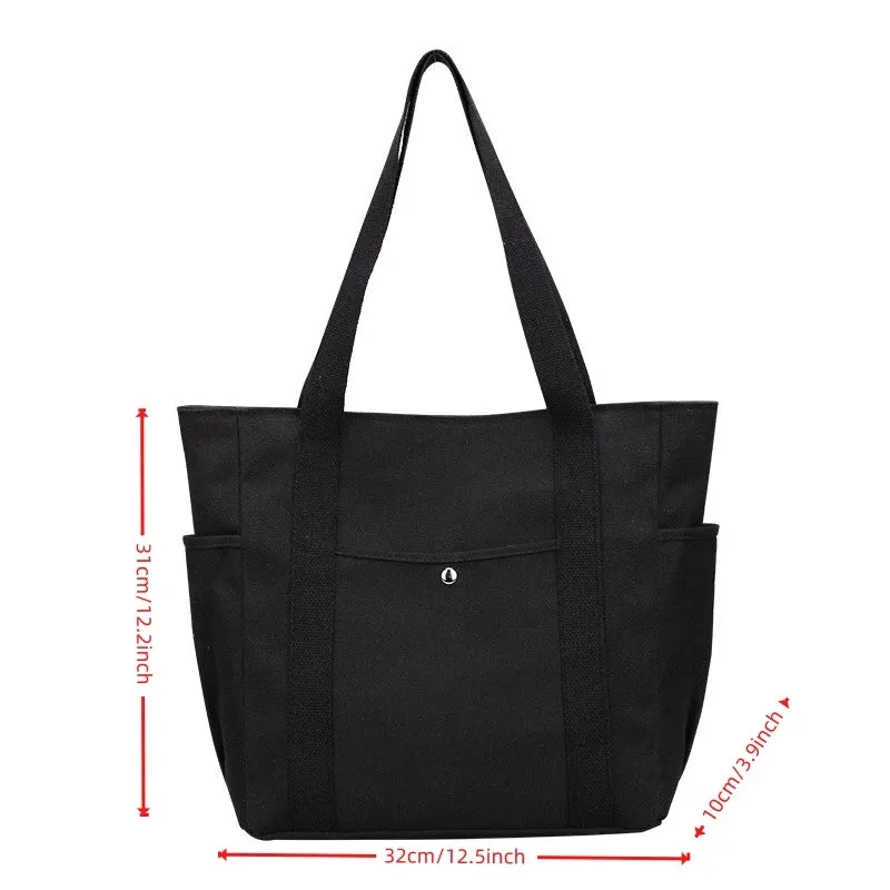 Casual Canvas Tote Bag with Multi-Pocket Design – Versatile Shopper / Student Bag for Everyday Use