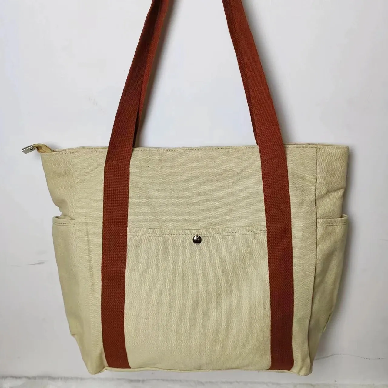 Casual Canvas Tote Bag with Multi-Pocket Design – Versatile Shopper / Student Bag for Everyday Use