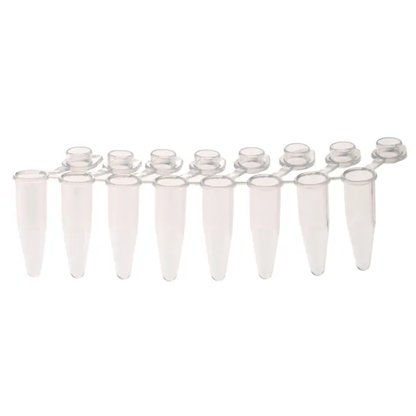 Celltreat 230462 PCR 8-Strip Tubes, 0.2mL, Separable, Attached Dome Caps, Clear, 120/pk