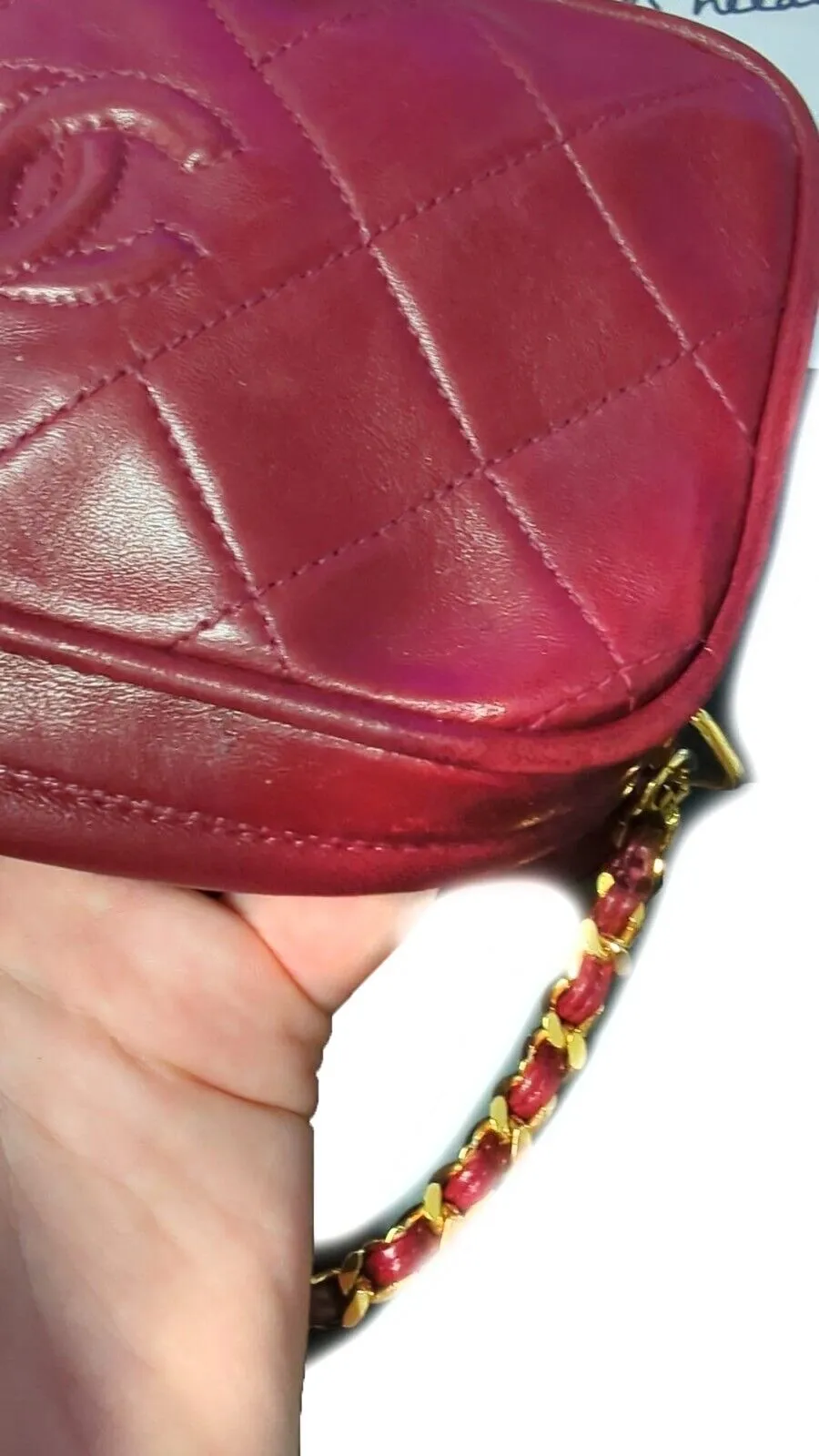 Chanel Vintage 90's Diamond Camera CC quilted Lambskin Tassel Red Handbag