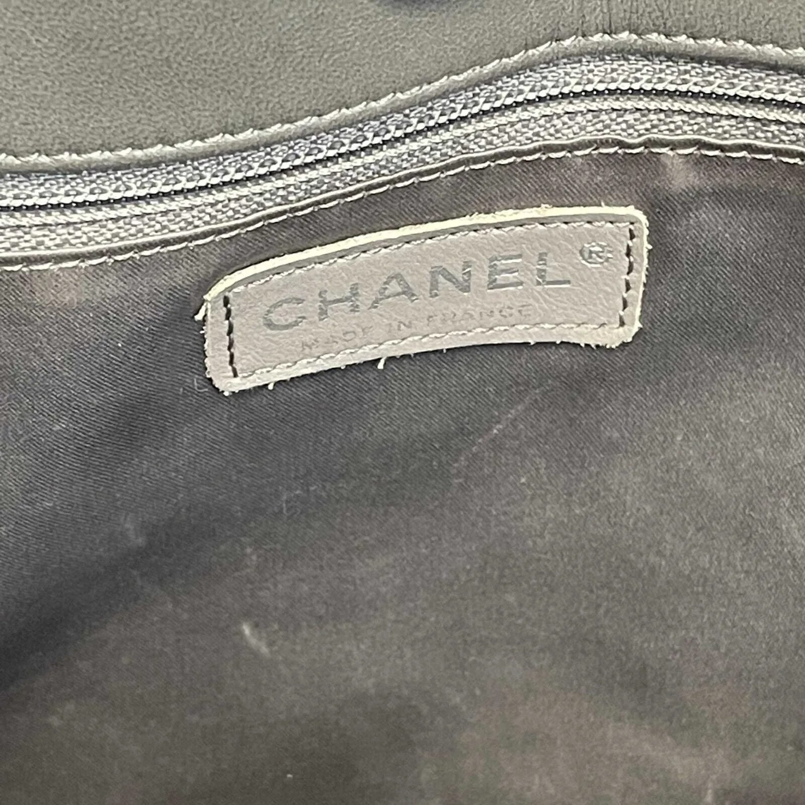 CHANEL - Vinyl Quilted Funny Tweed Tote Grey Silver Patchwork Shoulder Bag