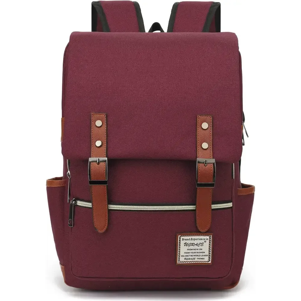 Charcoal Canvas Laptop Backpack with Leather Shoulder Straps