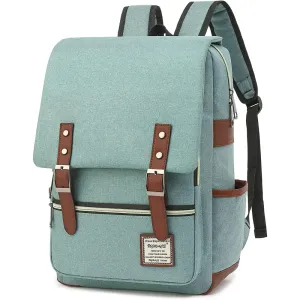 Charcoal Canvas Laptop Backpack with Leather Shoulder Straps