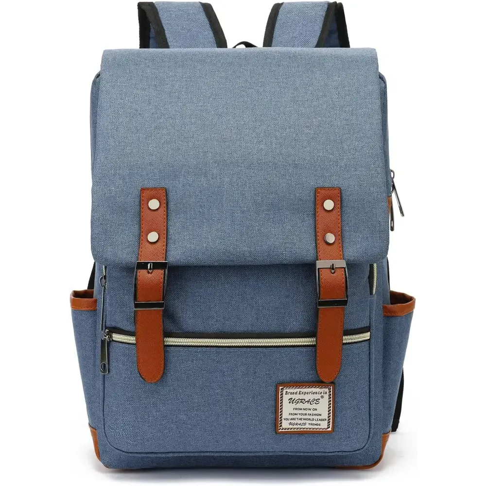 Charcoal Canvas Laptop Backpack with Leather Shoulder Straps