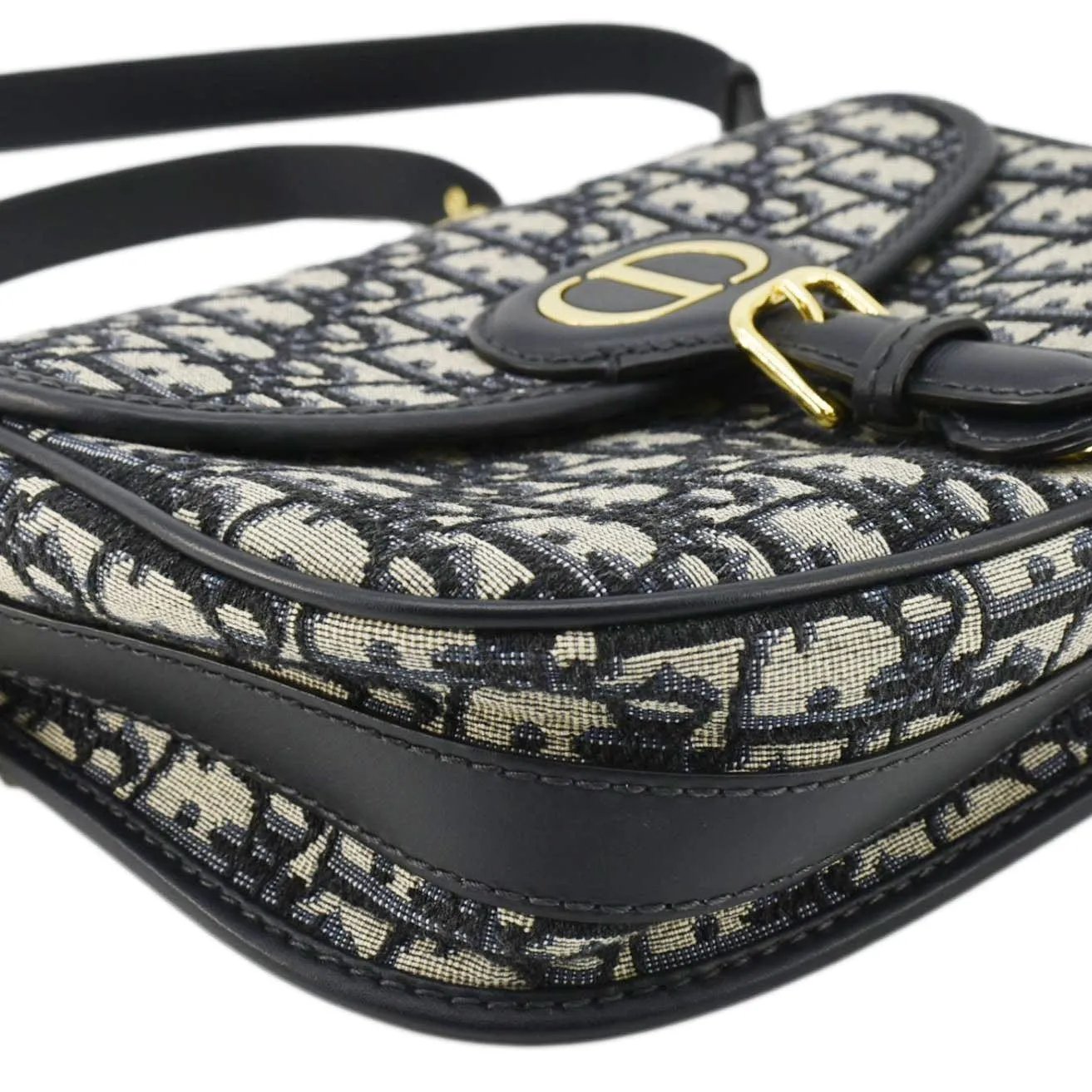 CHRISTIAN DIOR Bobby Medium Oblique Jacquard Canvas Crossbody Bag Navy Blue