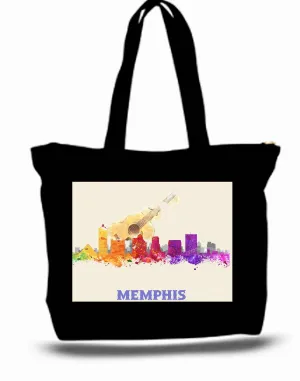 City of Memphis Skyline Painting Tote Zipper Bag