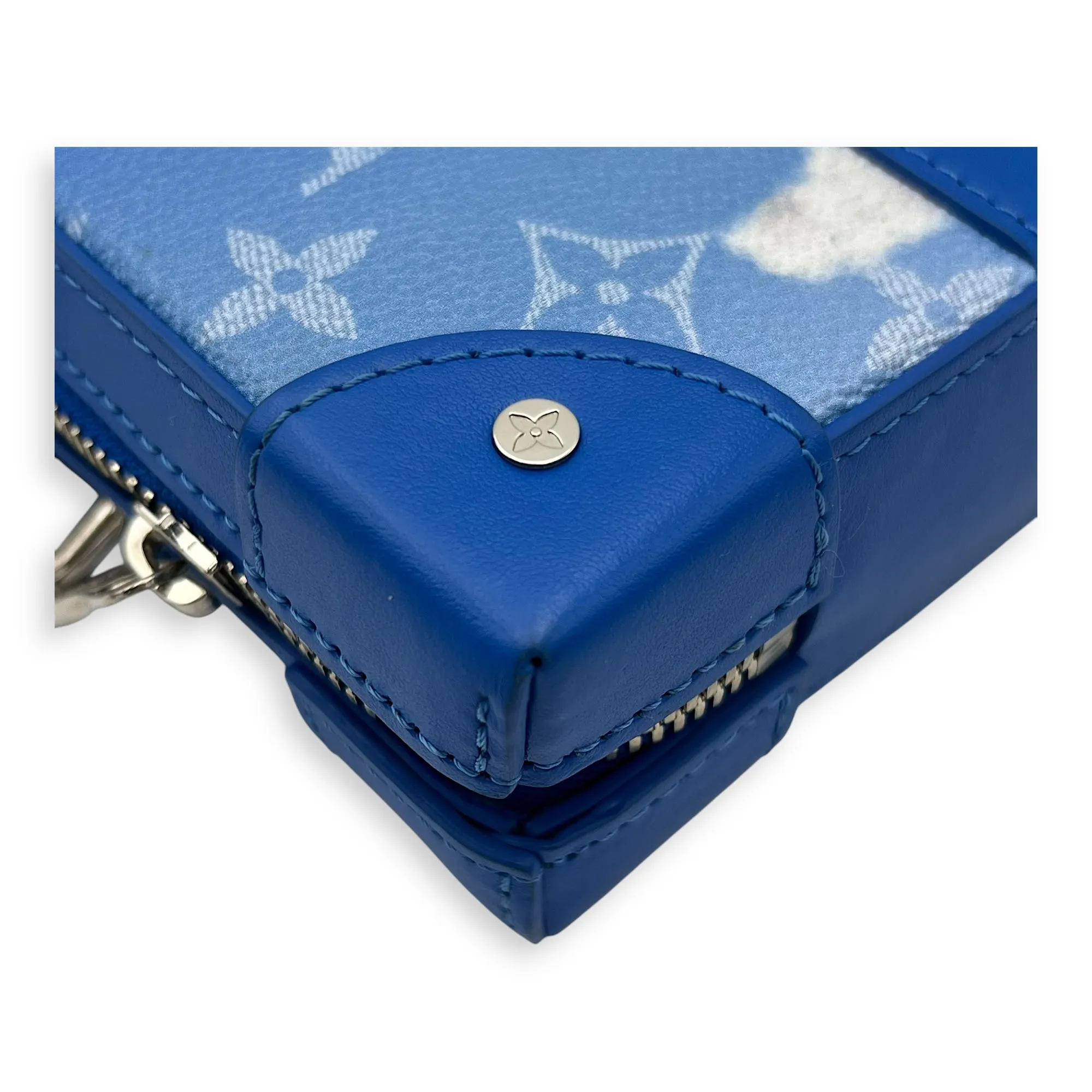 Clouds Soft Trunk Blue Crossbody Bag in Monogram Coated Canvas, Silver hardware