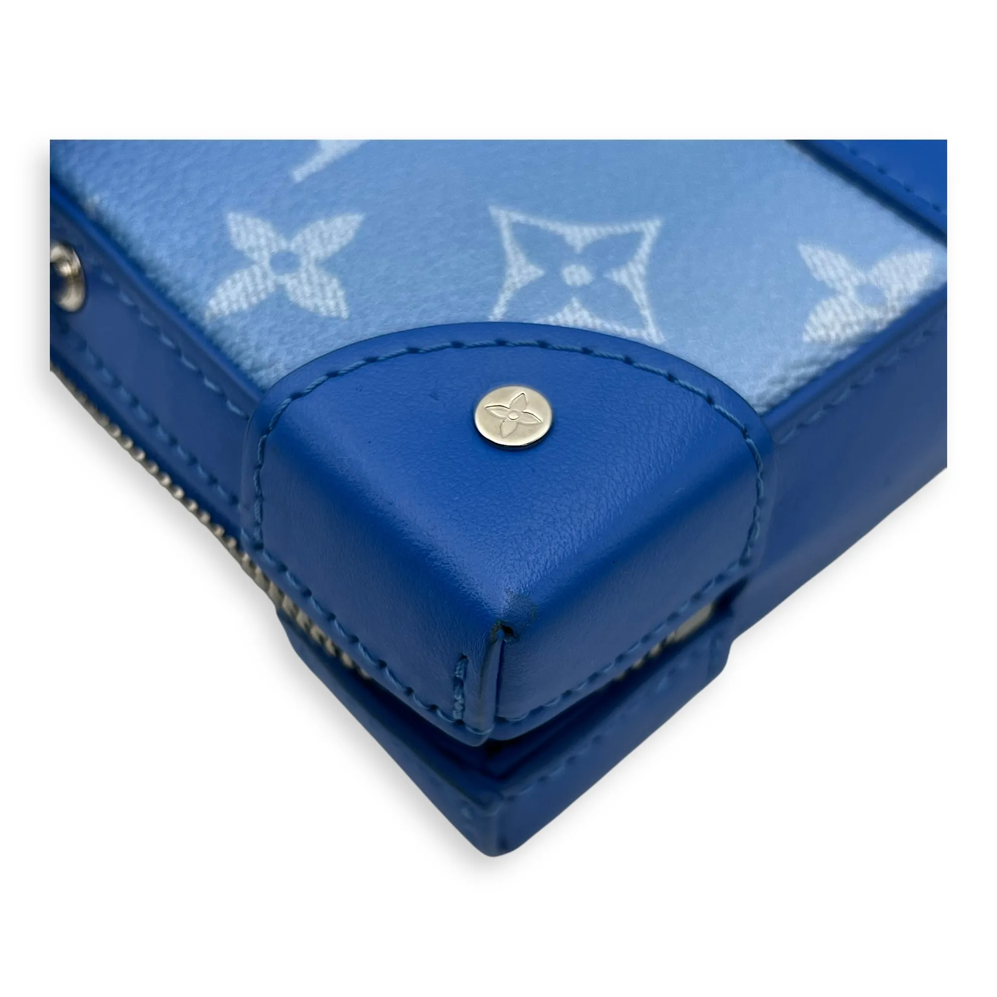 Clouds Soft Trunk Blue Crossbody Bag in Monogram Coated Canvas, Silver hardware