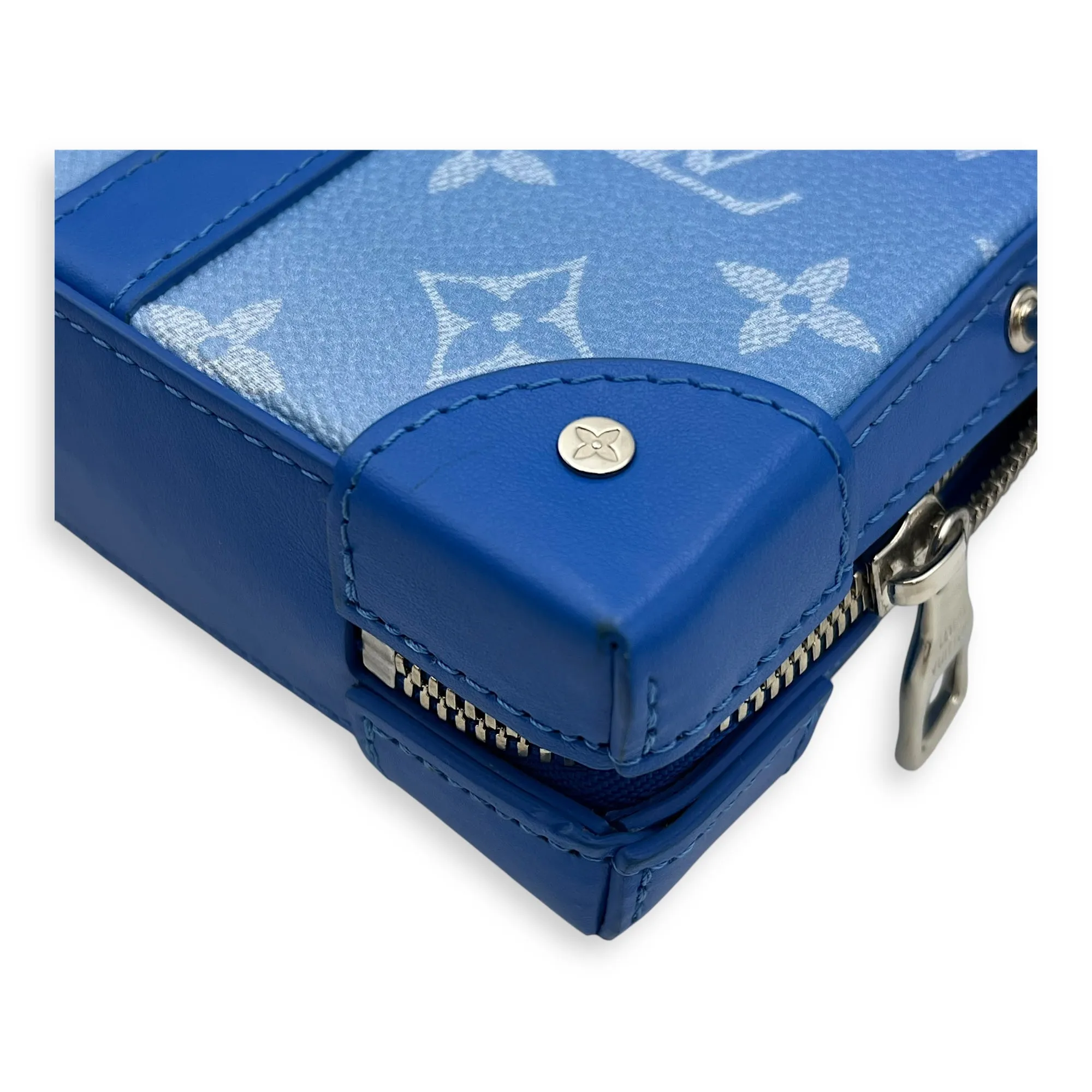 Clouds Soft Trunk Blue Crossbody Bag in Monogram Coated Canvas, Silver hardware