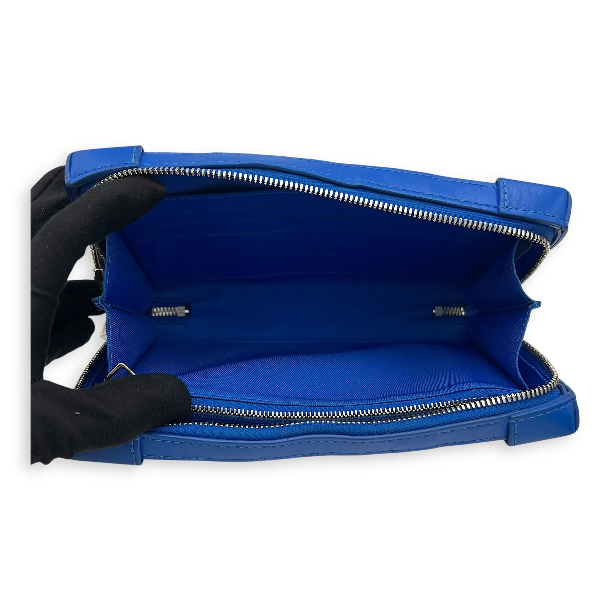 Clouds Soft Trunk Blue Crossbody Bag in Monogram Coated Canvas, Silver hardware