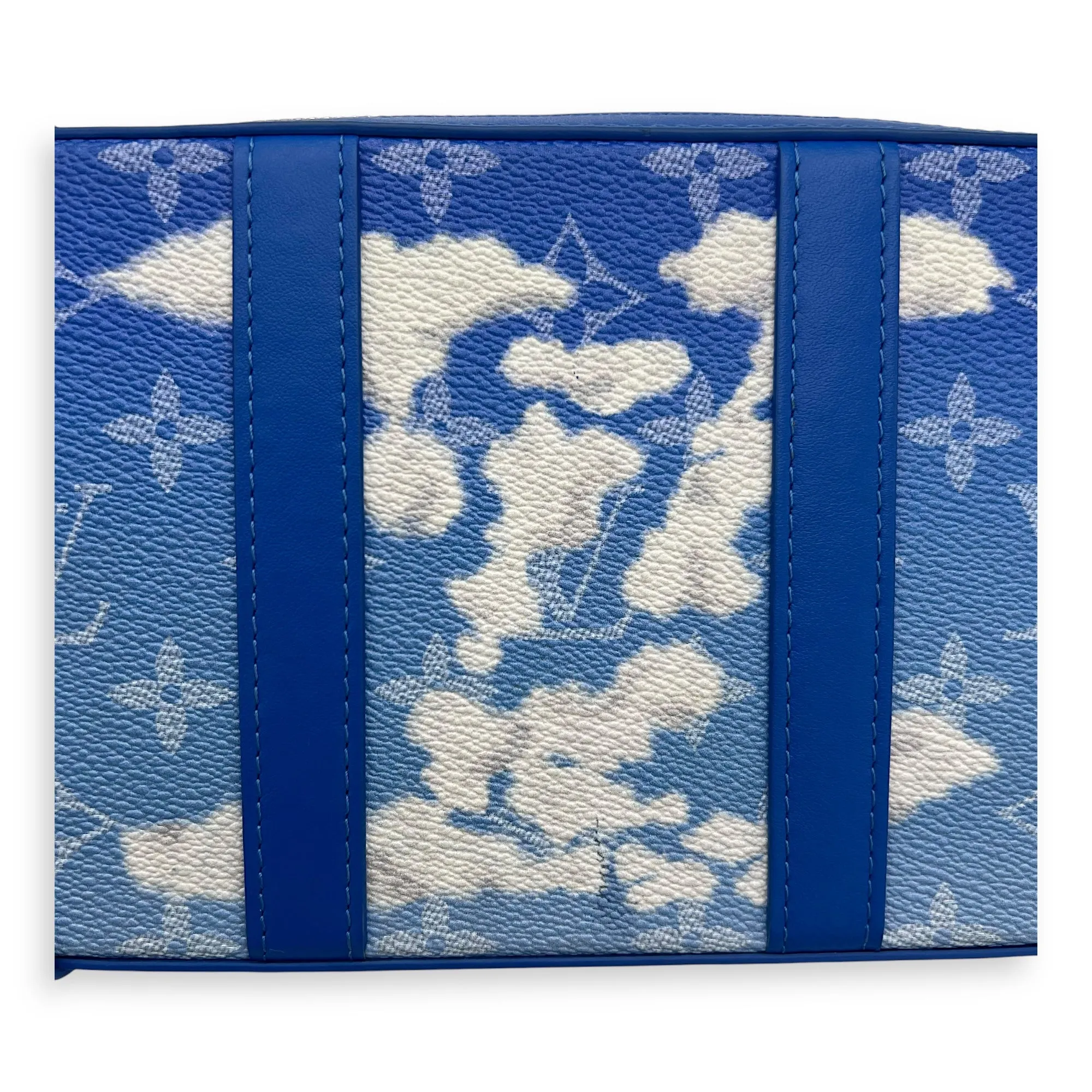 Clouds Soft Trunk Blue Crossbody Bag in Monogram Coated Canvas, Silver hardware