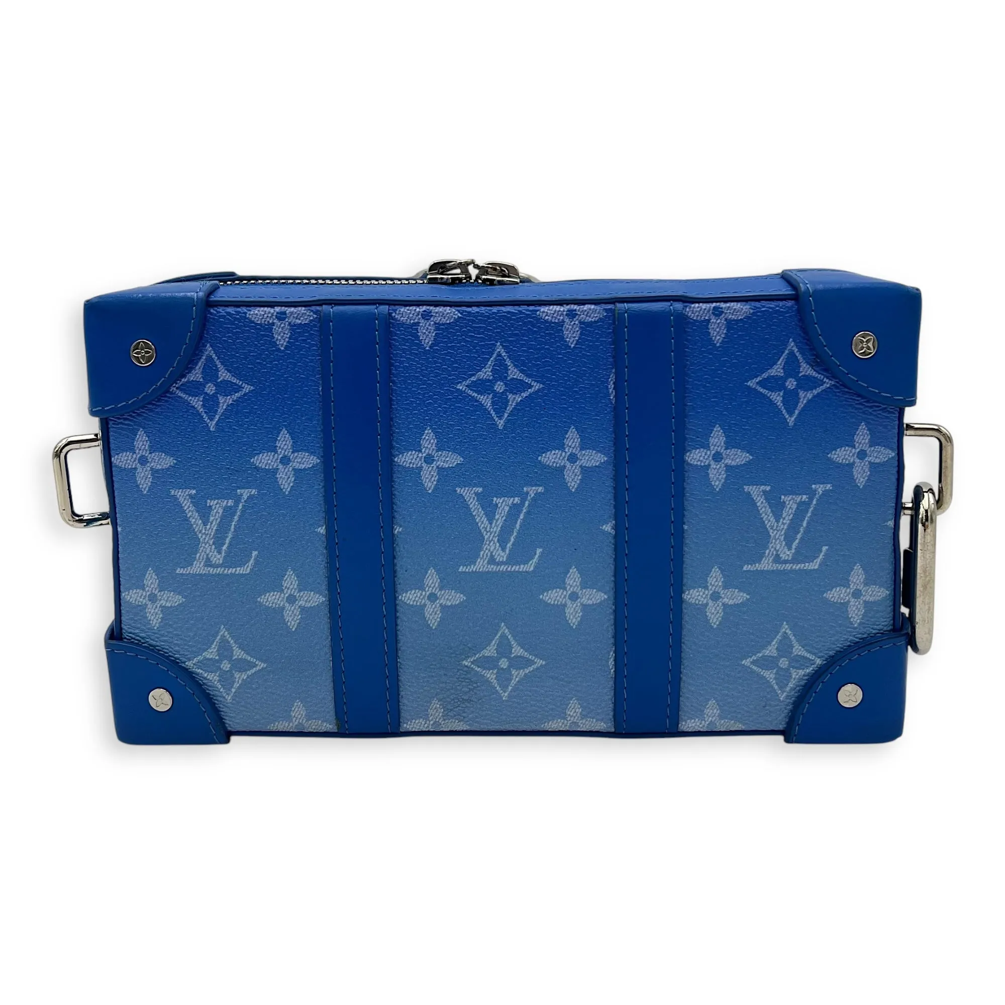 Clouds Soft Trunk Blue Crossbody Bag in Monogram Coated Canvas, Silver hardware