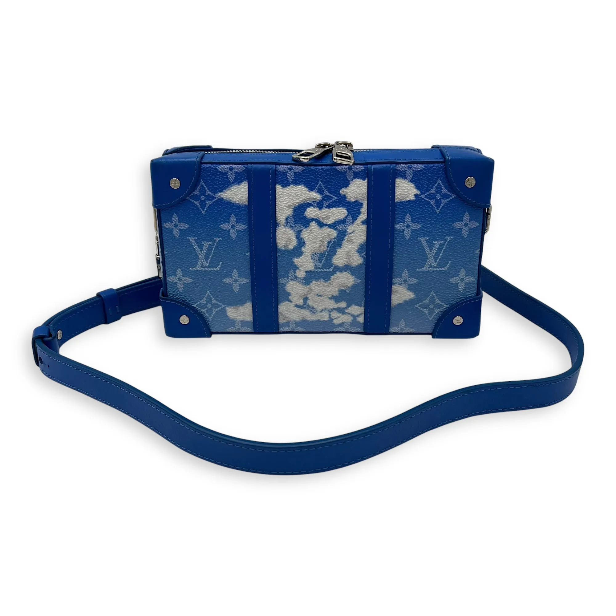 Clouds Soft Trunk Blue Crossbody Bag in Monogram Coated Canvas, Silver hardware