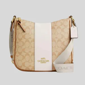 COACH Ellie File Bag In Signature Canvas With Stripe Light Khaki/Chalk RS-CR124