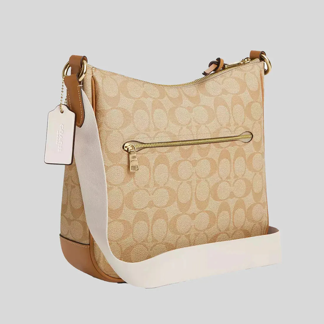 COACH Ellie File Bag In Signature Canvas With Stripe Light Khaki/Chalk RS-CR124
