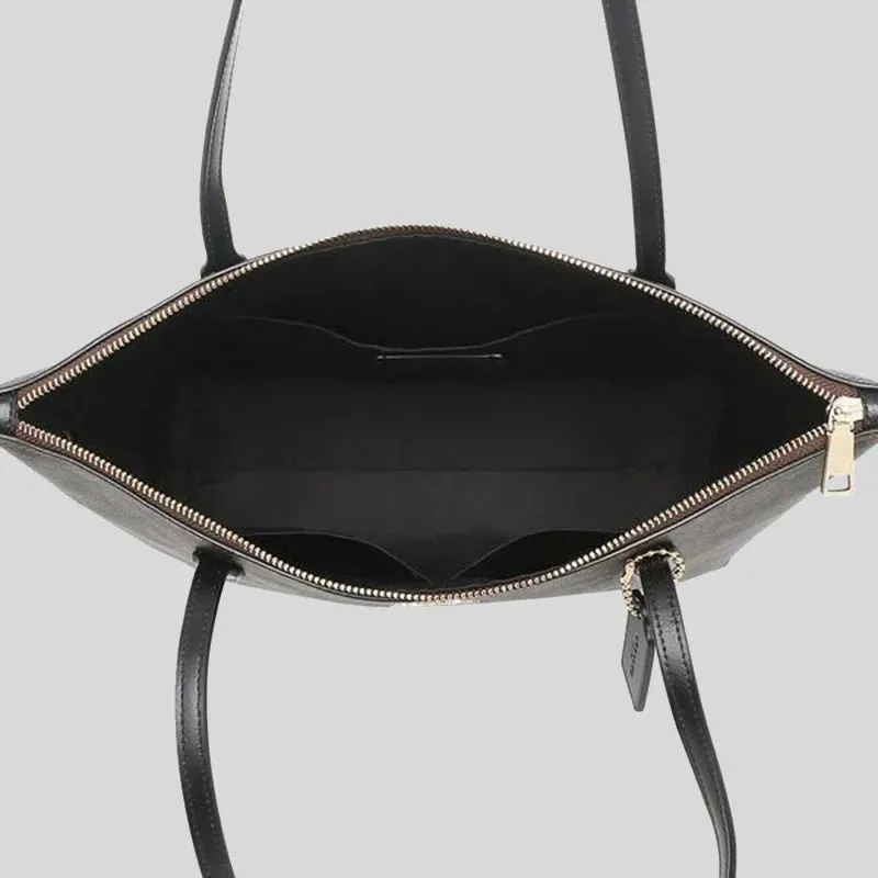 Coach Zip Top Tote In Signature Canvas Brown Black RS-4455