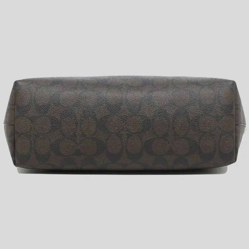 Coach Zip Top Tote In Signature Canvas Brown Black RS-4455