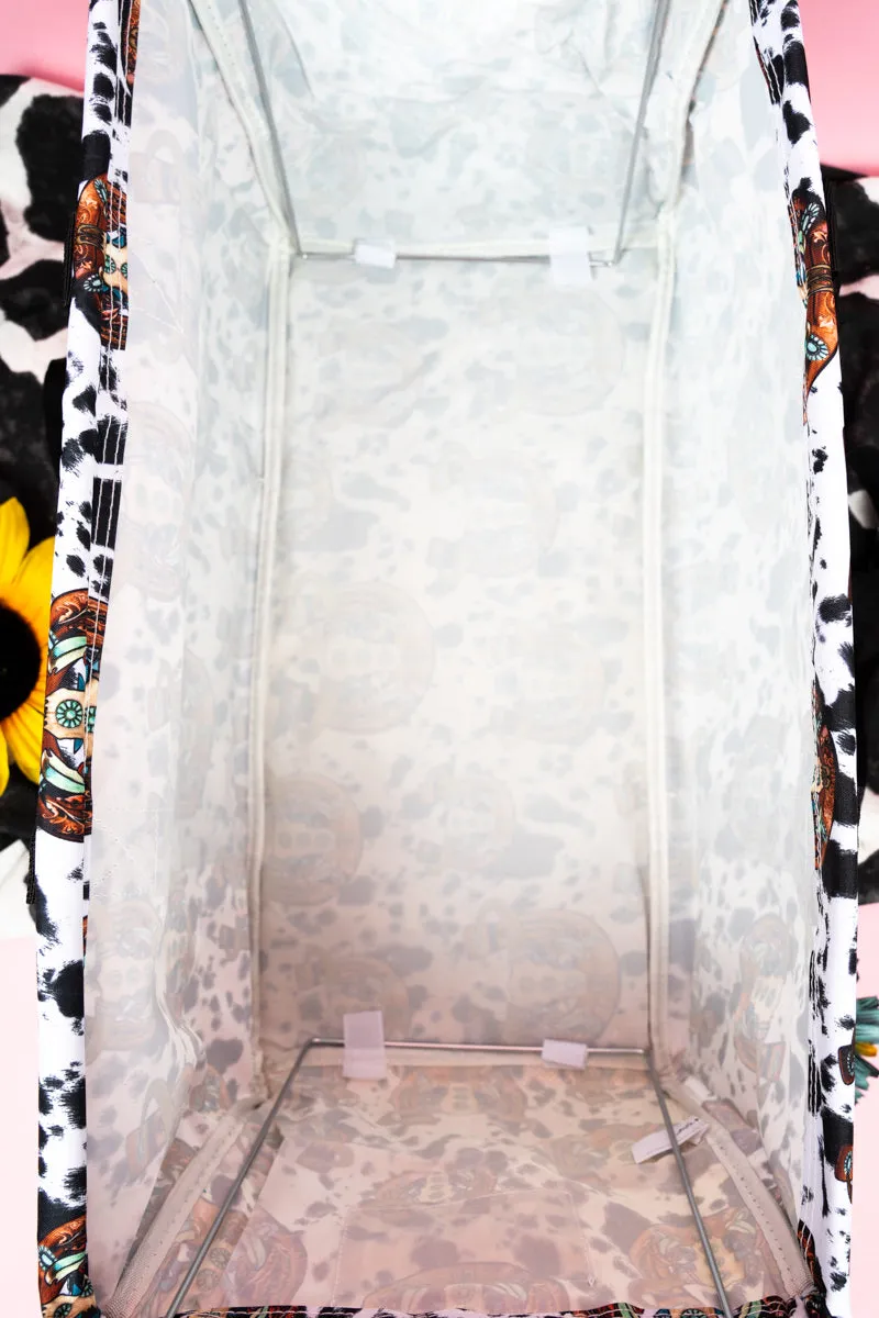 Corpus Christi Cow Collapsible Haul-It-All Basket with Mesh Pockets