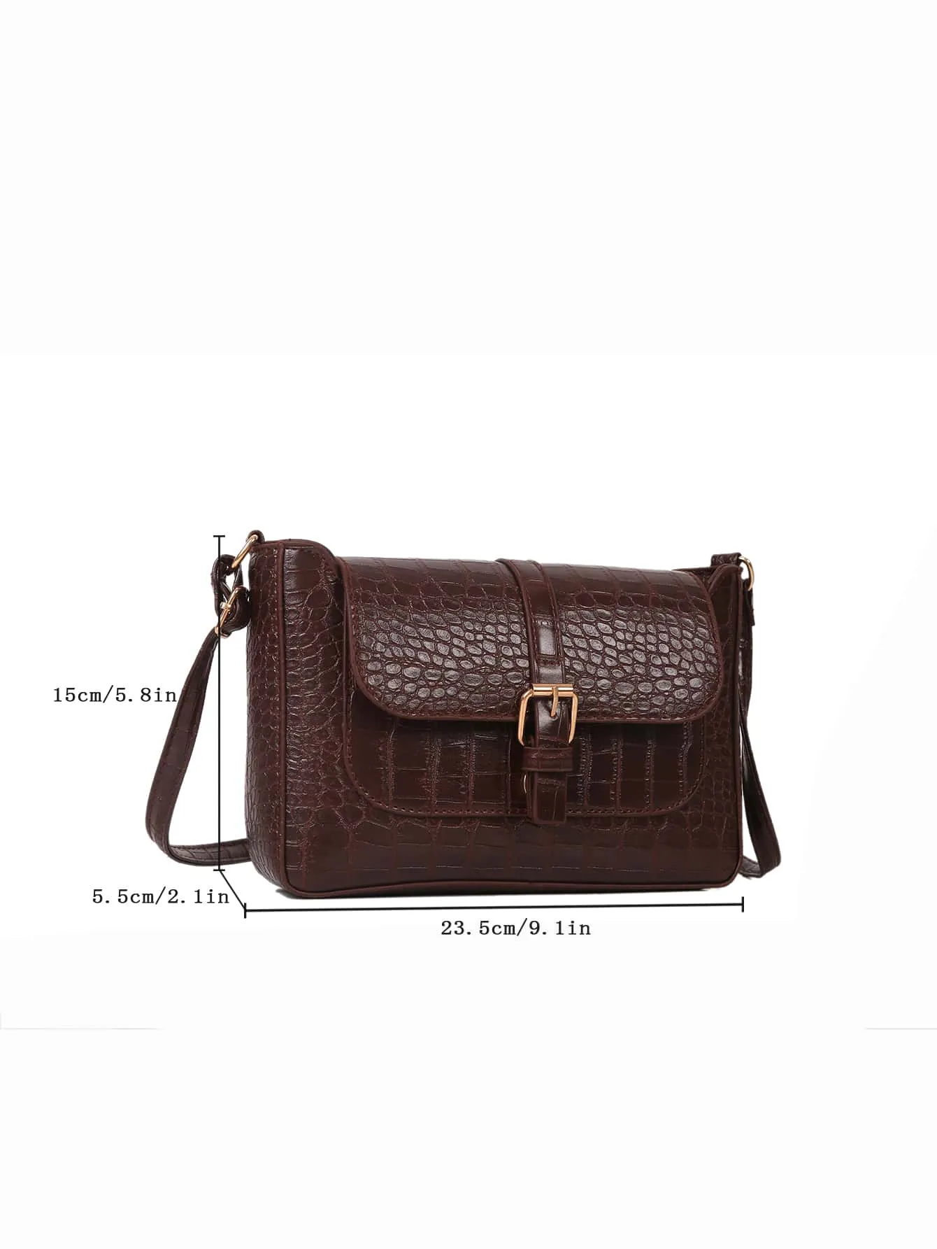Crocodile Embossed Buckle Decor Flap Square Bag - Chocolate Brown
