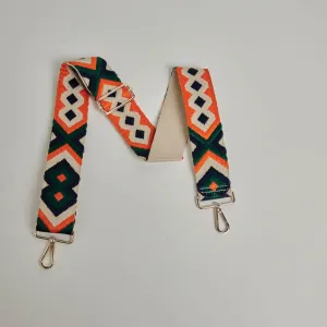 Crossbody Strap -  Orange and Navy Bohemian Print (Silver Hardware)