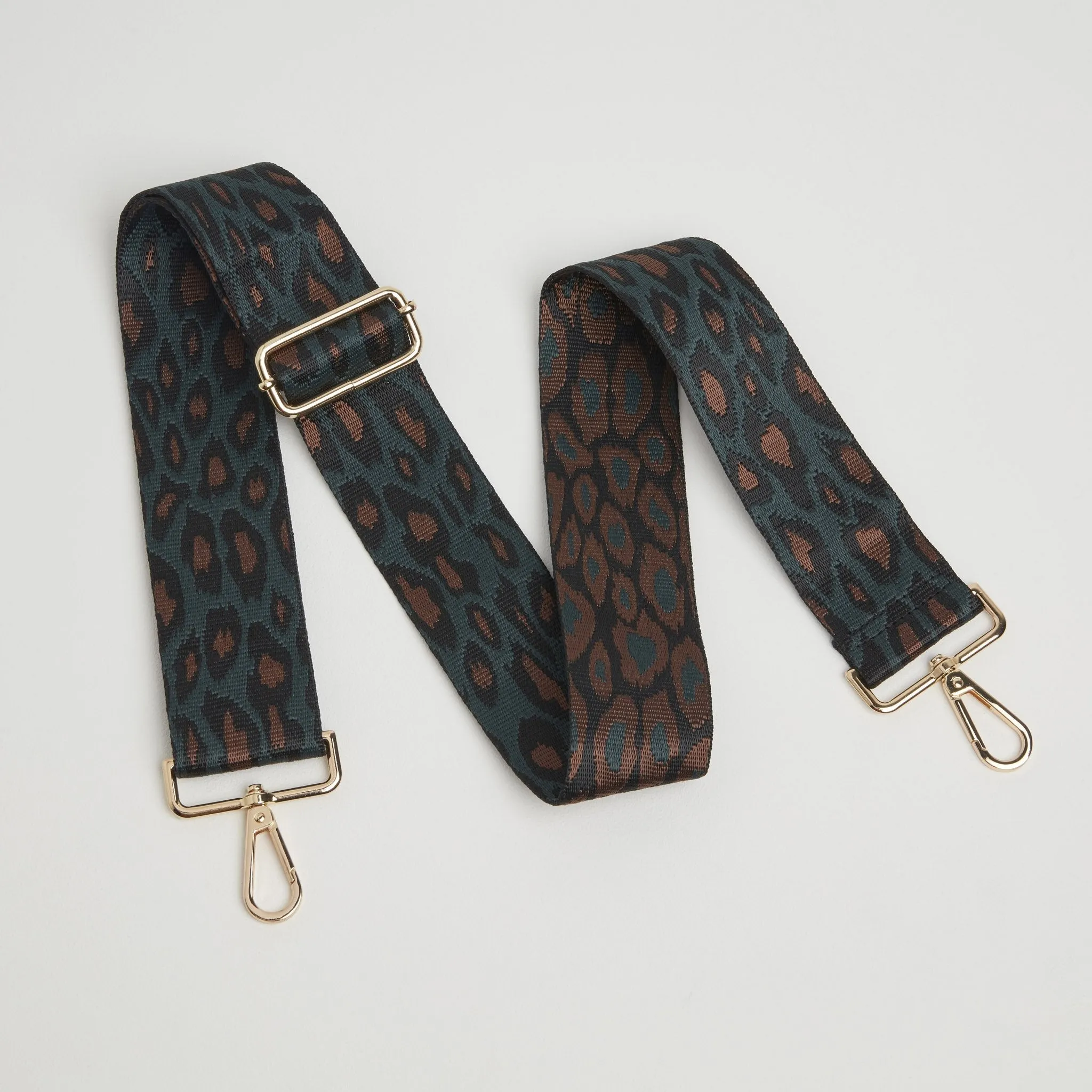 Crossbody Strap - Teal Green and Brown Leopard Print (Silver Hardware)