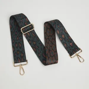 Crossbody Strap - Teal Green and Brown Leopard Print (Silver Hardware)