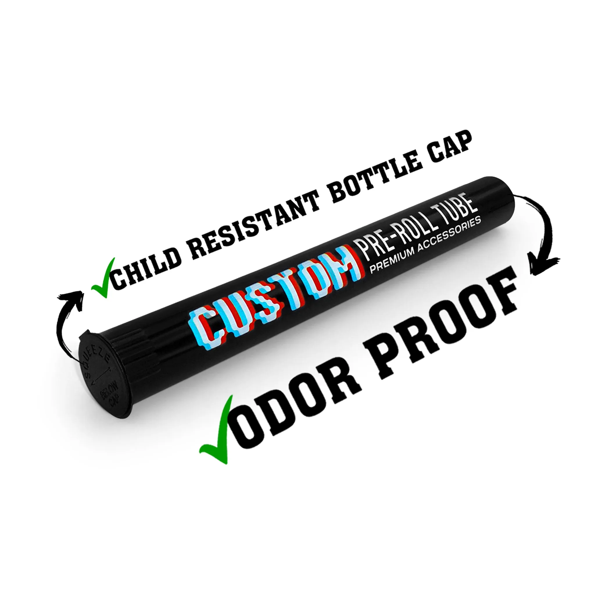 Custom Pre Rolled Plastic Tube With Child Resistant Cap