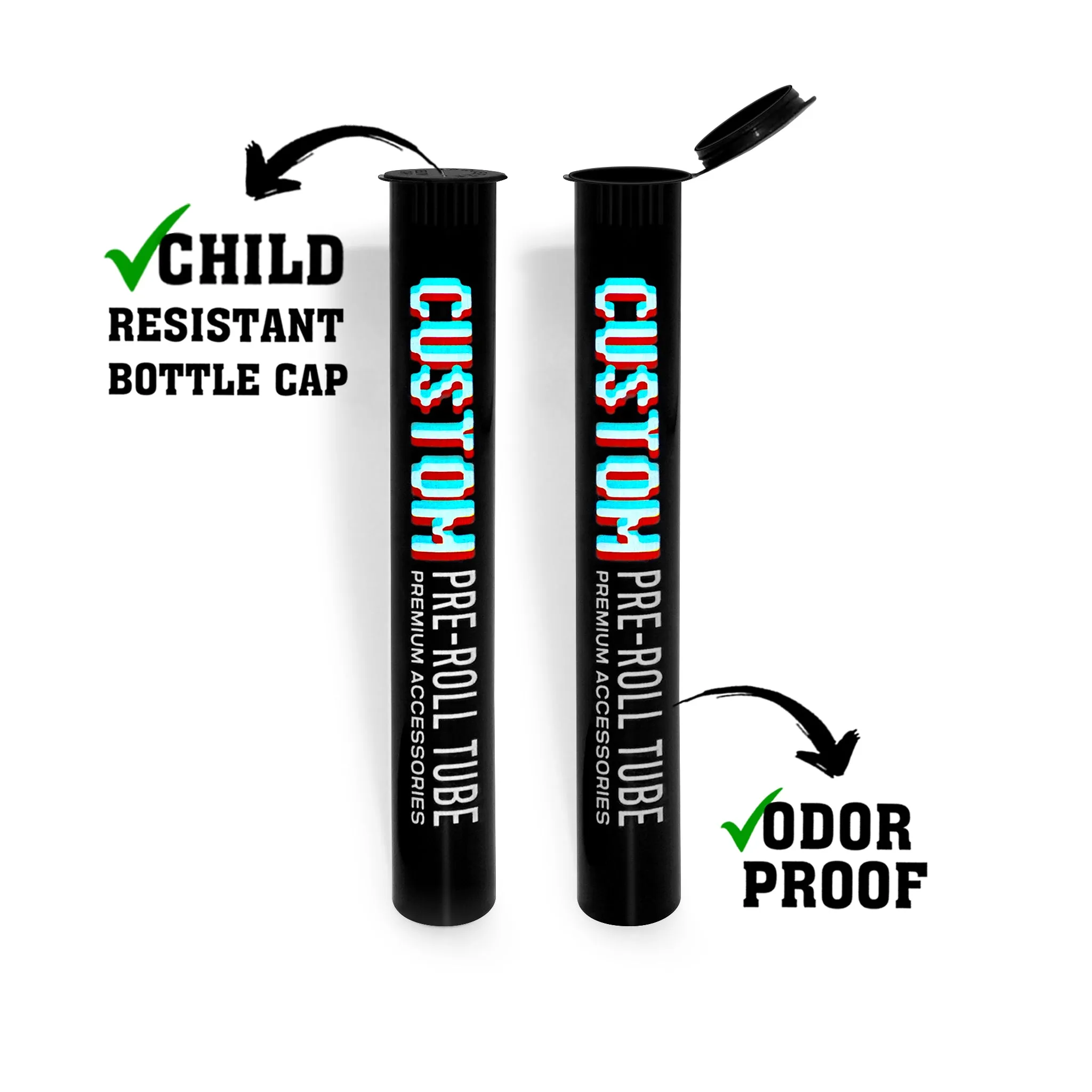 Custom Pre Rolled Plastic Tube With Child Resistant Cap