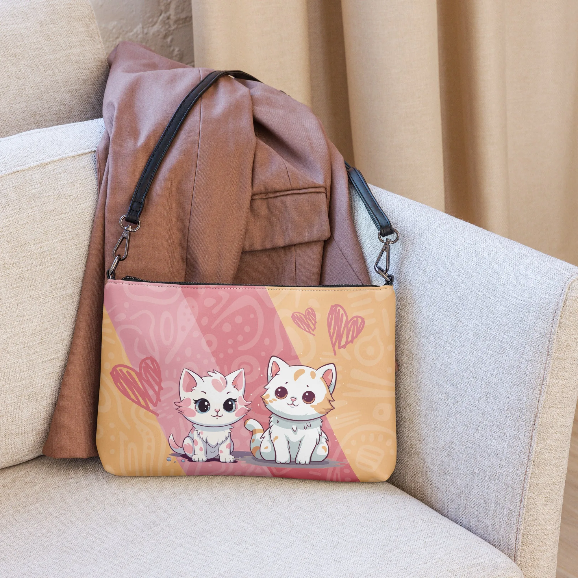 Cute Orange and Pink Cats Crossbody Bag