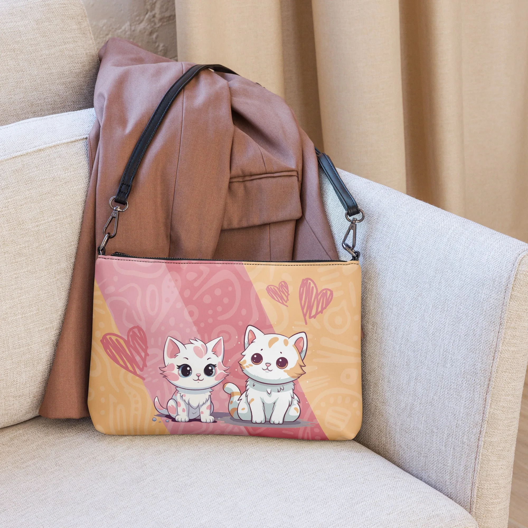 Cute Orange and Pink Cats Crossbody Bag