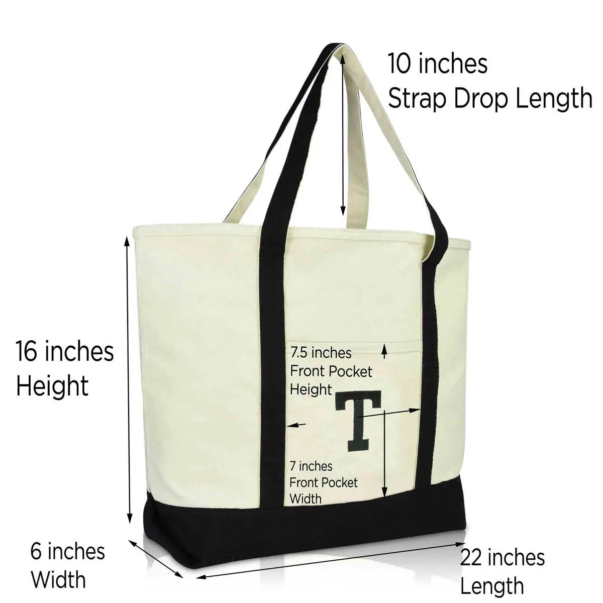 Dalix Initial Tote Bag Personalized Monogram Zippered Top Letter - T