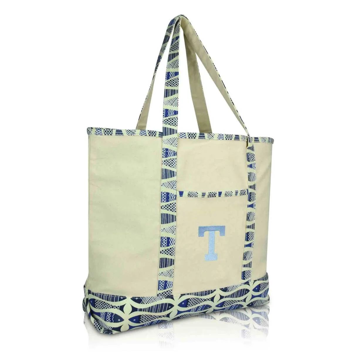 Dalix Initial Tote Bag Personalized Monogram Zippered Top Letter - T