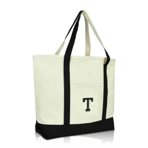 Dalix Initial Tote Bag Personalized Monogram Zippered Top Letter - T