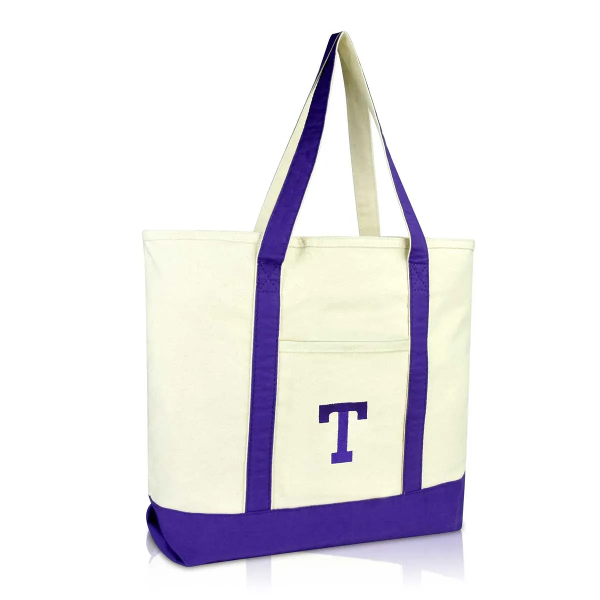 Dalix Initial Tote Bag Personalized Monogram Zippered Top Letter - T
