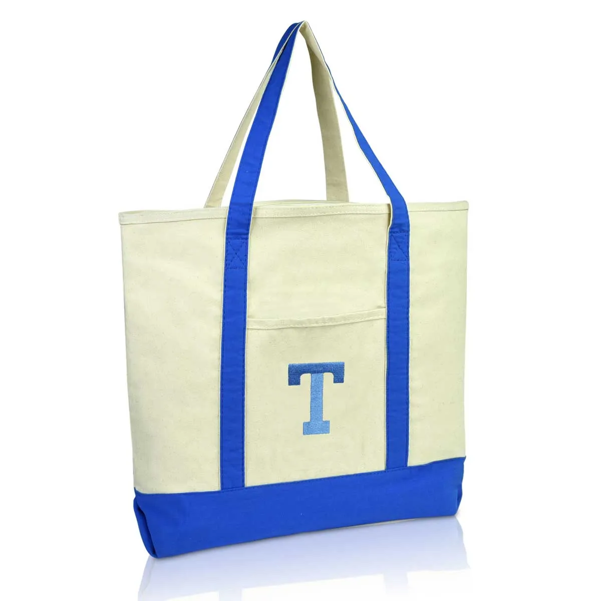 Dalix Initial Tote Bag Personalized Monogram Zippered Top Letter - T