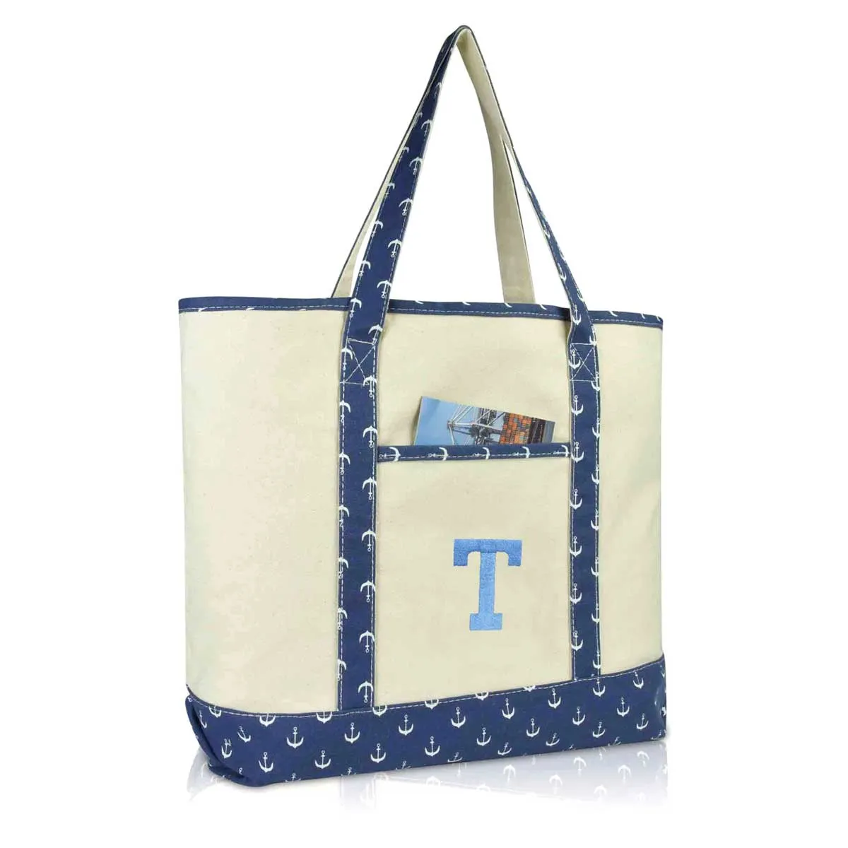 Dalix Initial Tote Bag Personalized Monogram Zippered Top Letter - T