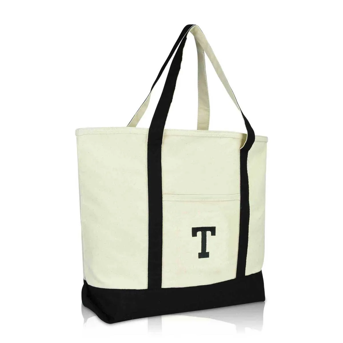 Dalix Initial Tote Bag Personalized Monogram Zippered Top Letter - T