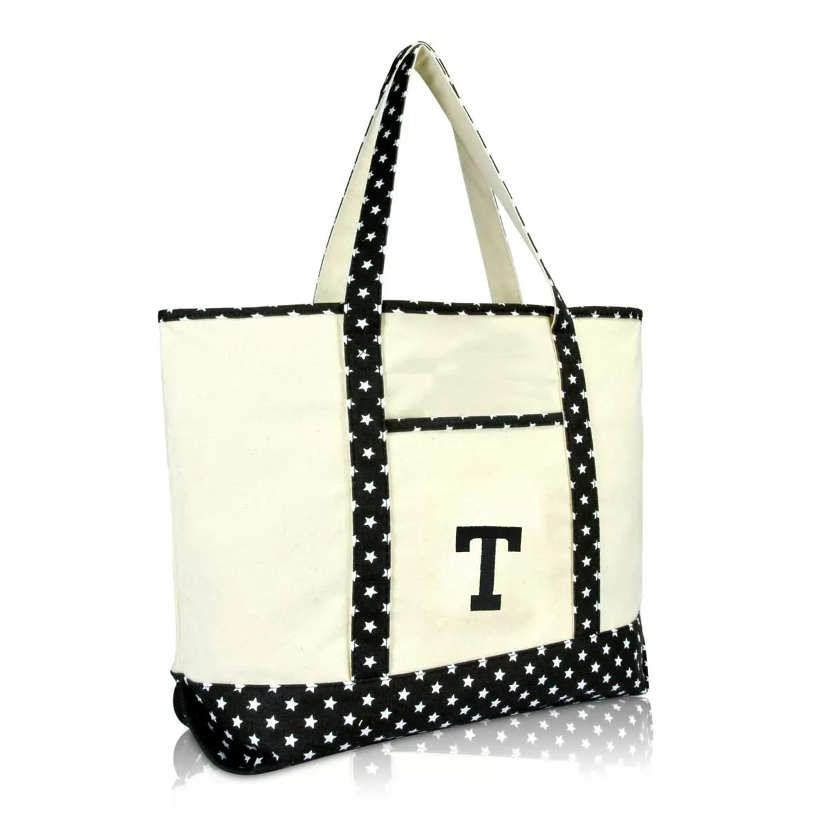 Dalix Initial Tote Bag Personalized Monogram Zippered Top Letter - T
