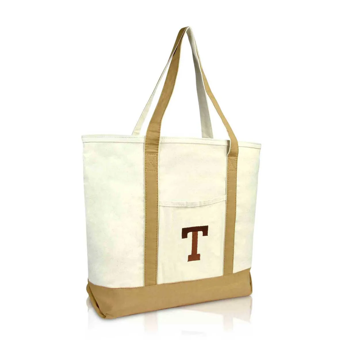 Dalix Initial Tote Bag Personalized Monogram Zippered Top Letter - T