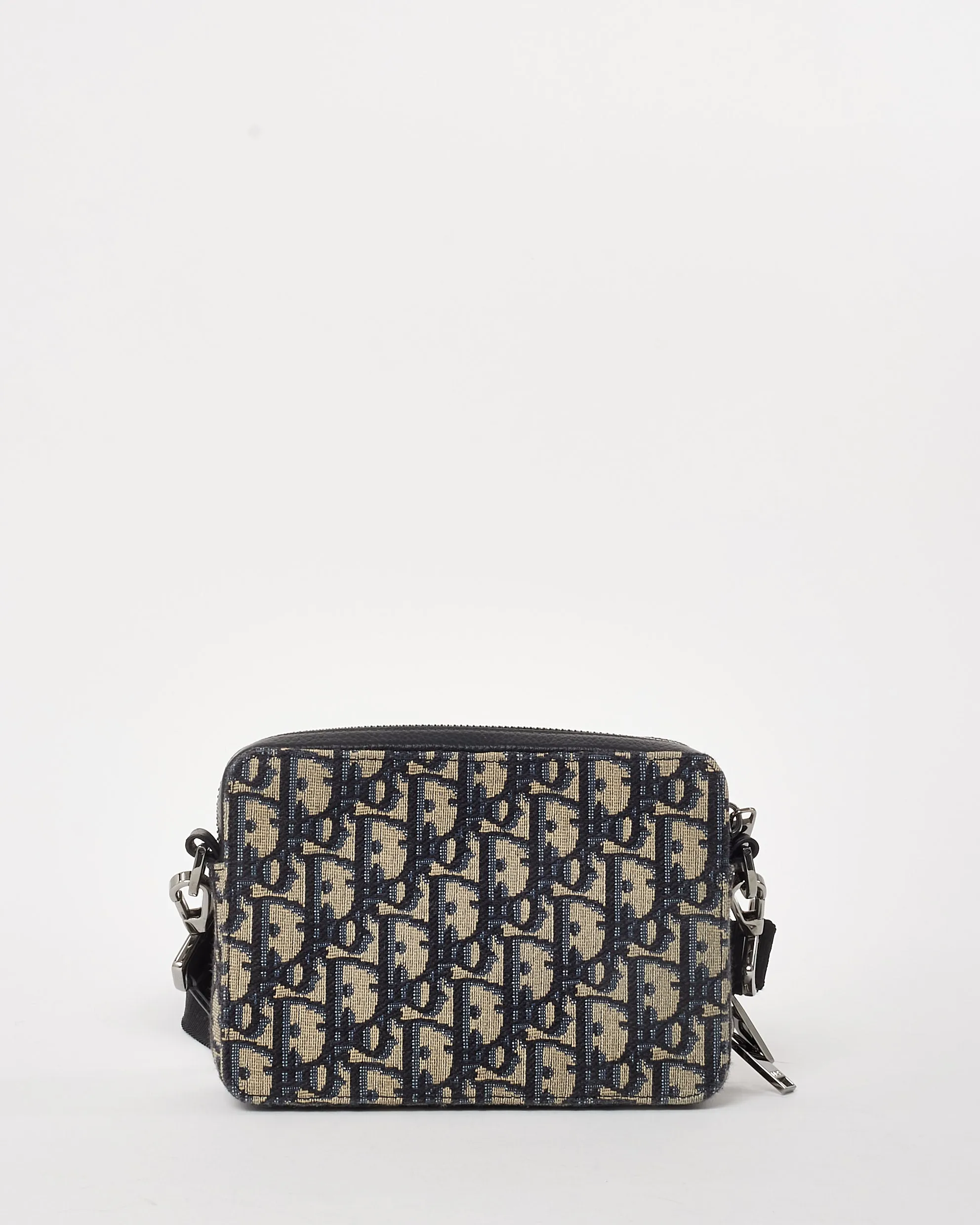 Dior Navy Oblique Jacquard Canvas Zipped Pouch with Strap Crossbody Bag