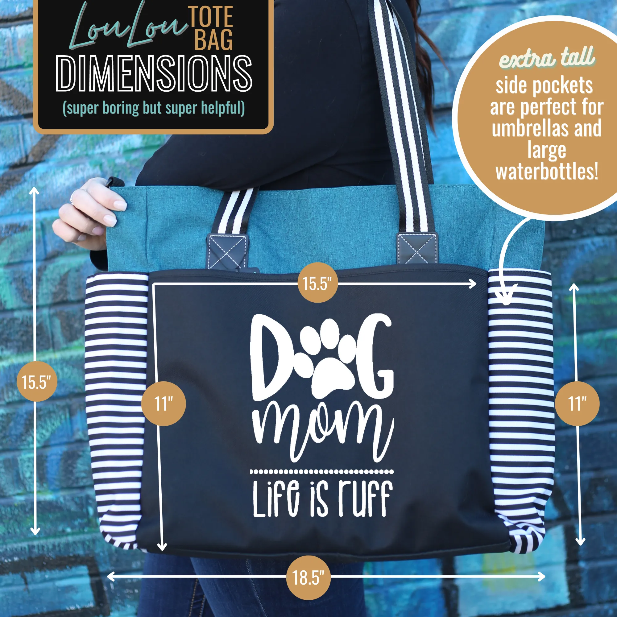 Dog Mom LouLou Teal Tote Bag
