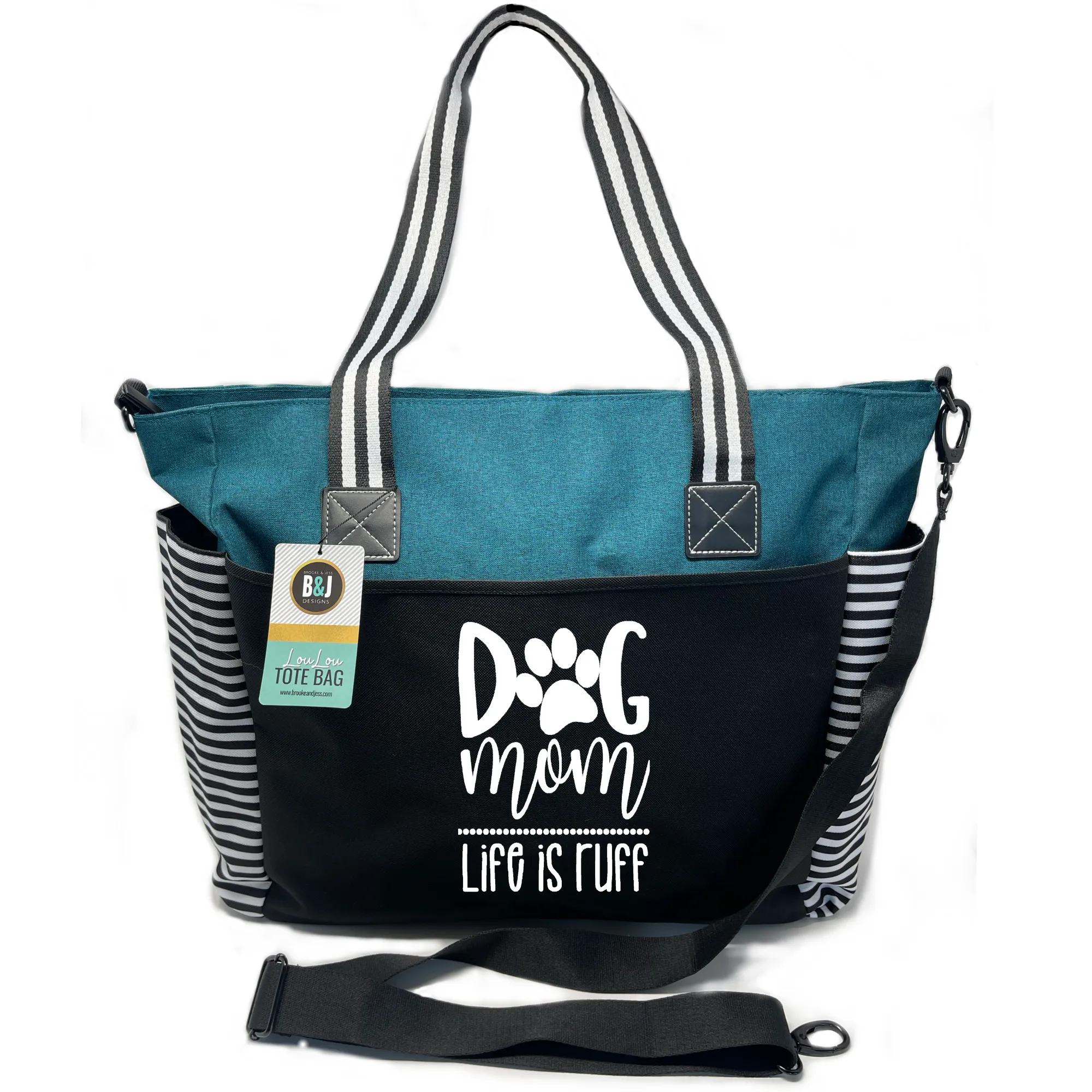 Dog Mom LouLou Teal Tote Bag