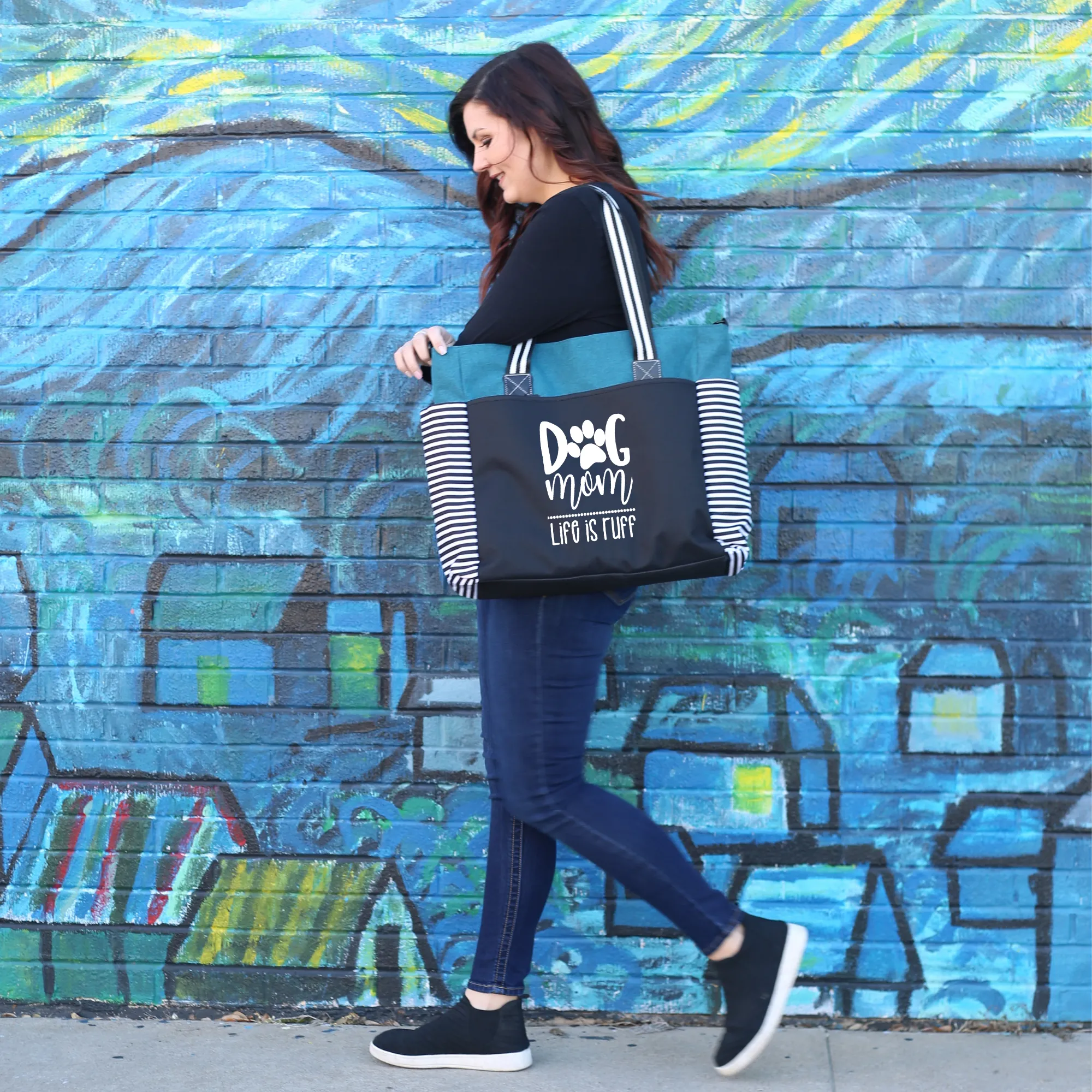 Dog Mom LouLou Teal Tote Bag
