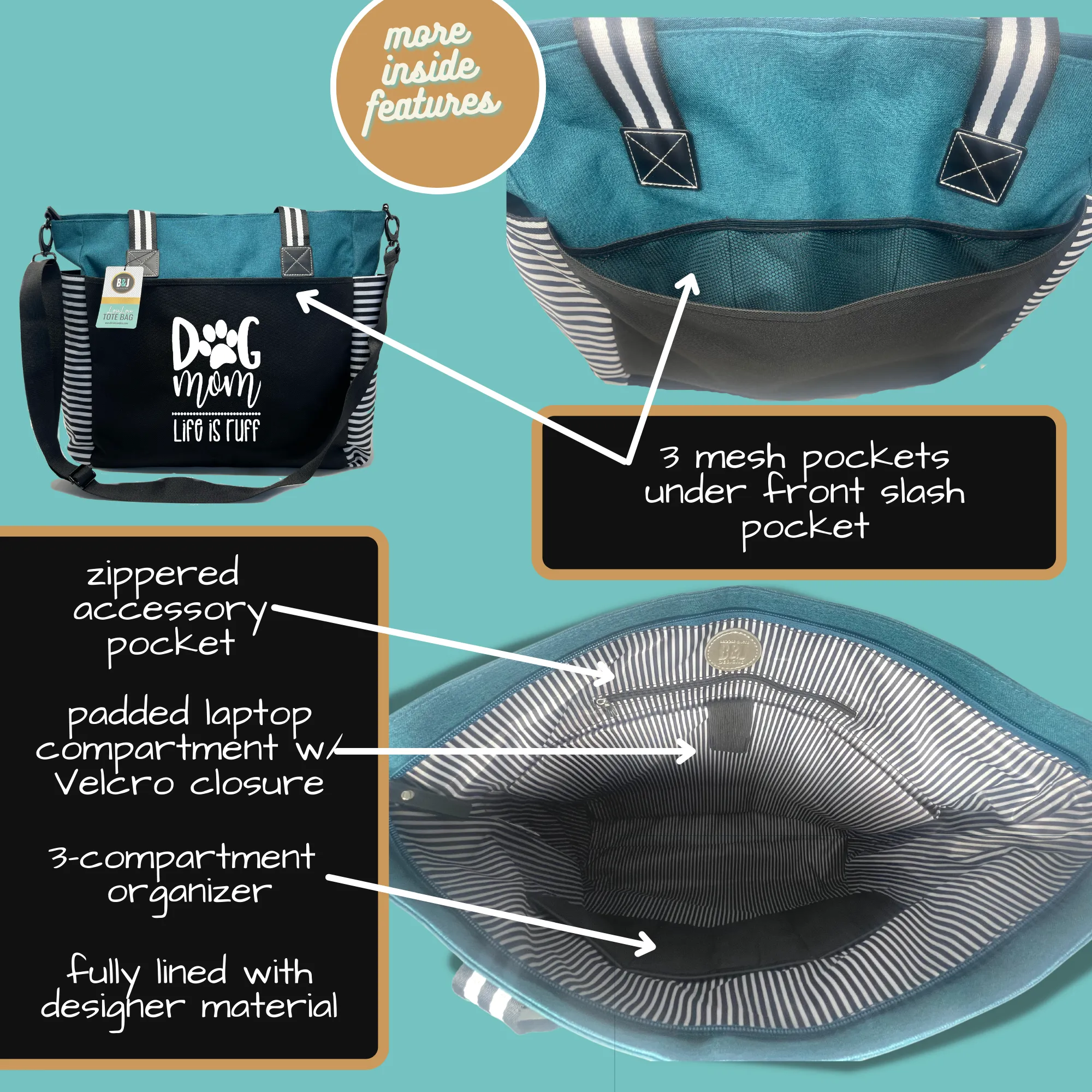 Dog Mom LouLou Teal Tote Bag