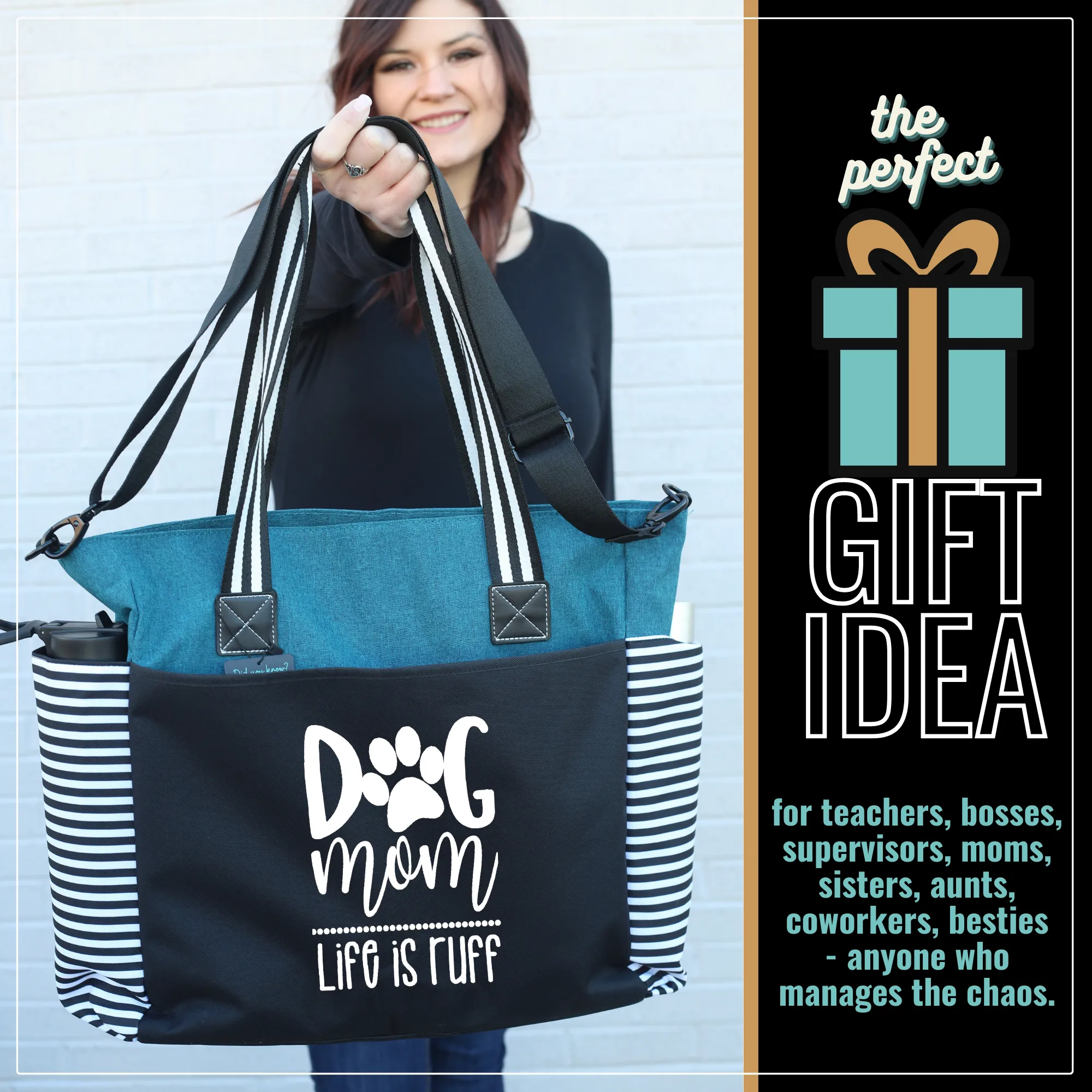 Dog Mom LouLou Teal Tote Bag