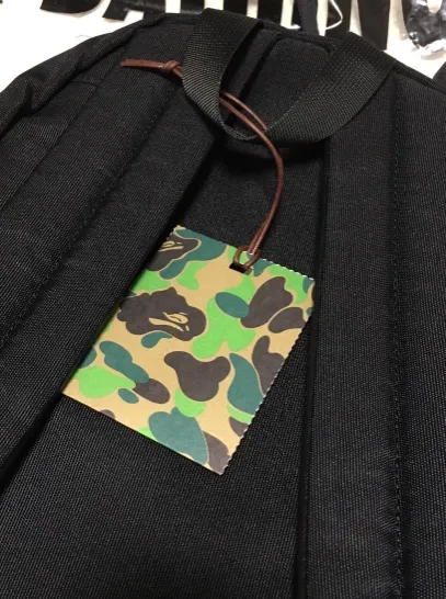 DS! A Bathing Ape Bape Leather Patch Nylon Day Pack Backpack Black
