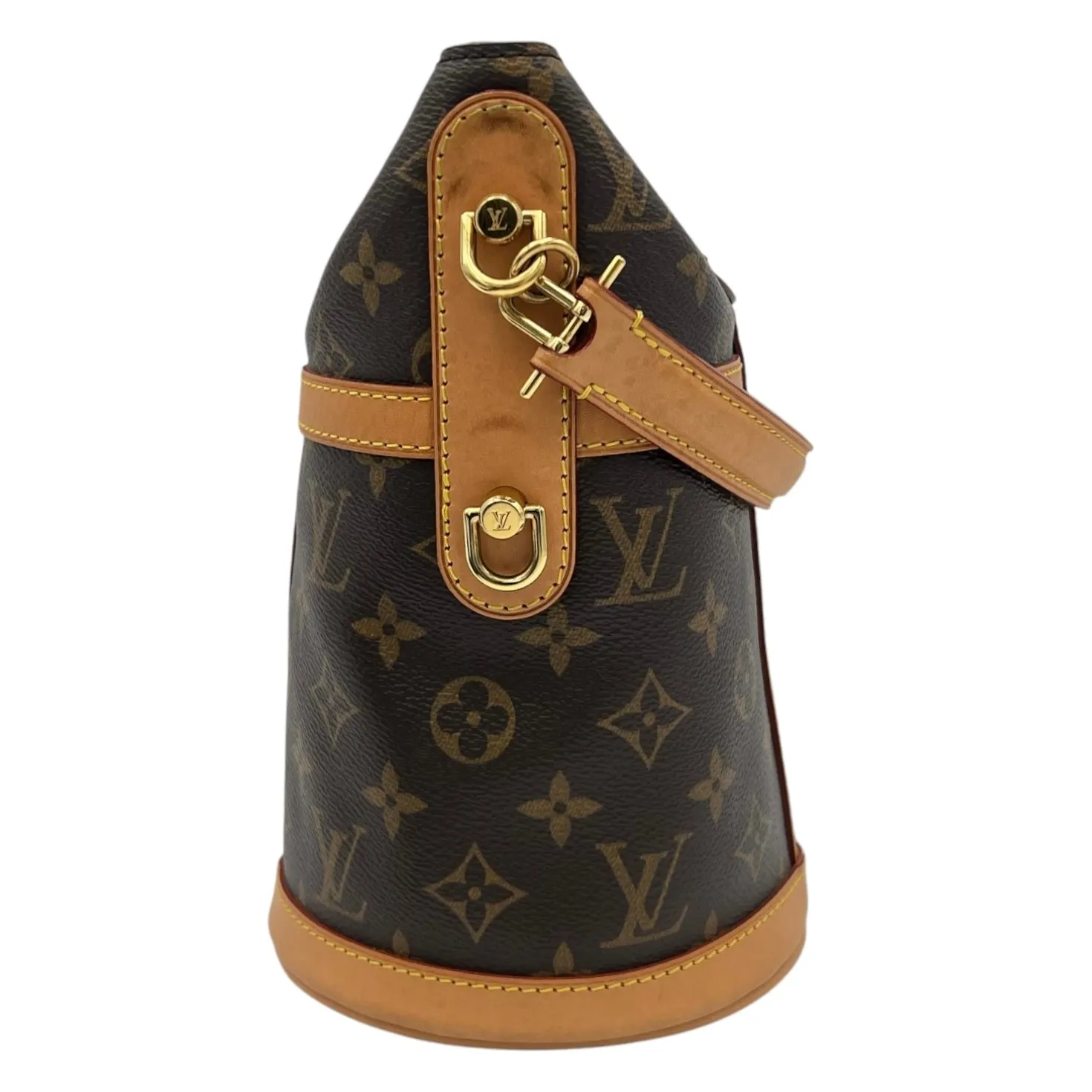 Duffle Brown Crossbody Bag in Monogram Coated Canvas, Gold hardware