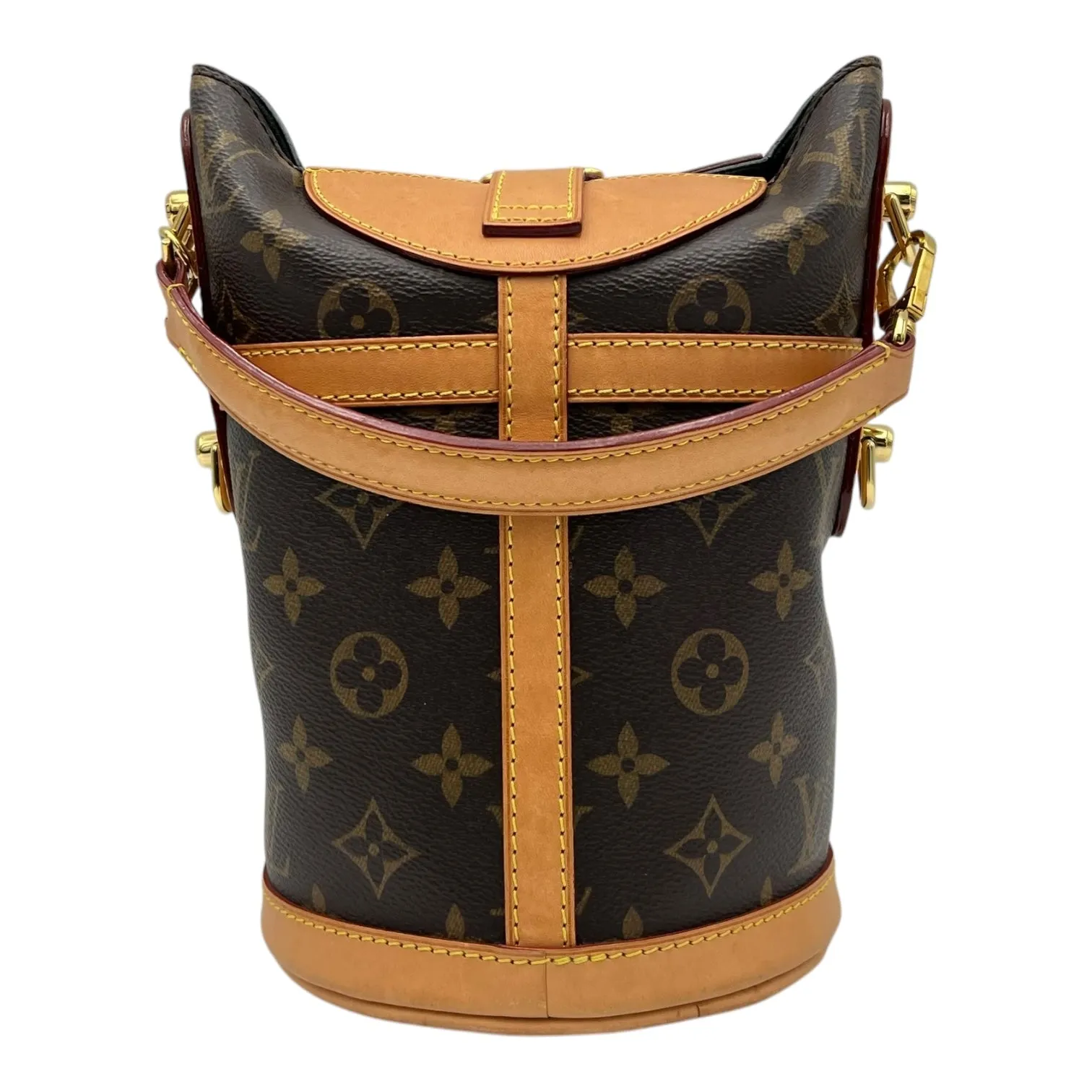 Duffle Brown Crossbody Bag in Monogram Coated Canvas, Gold hardware