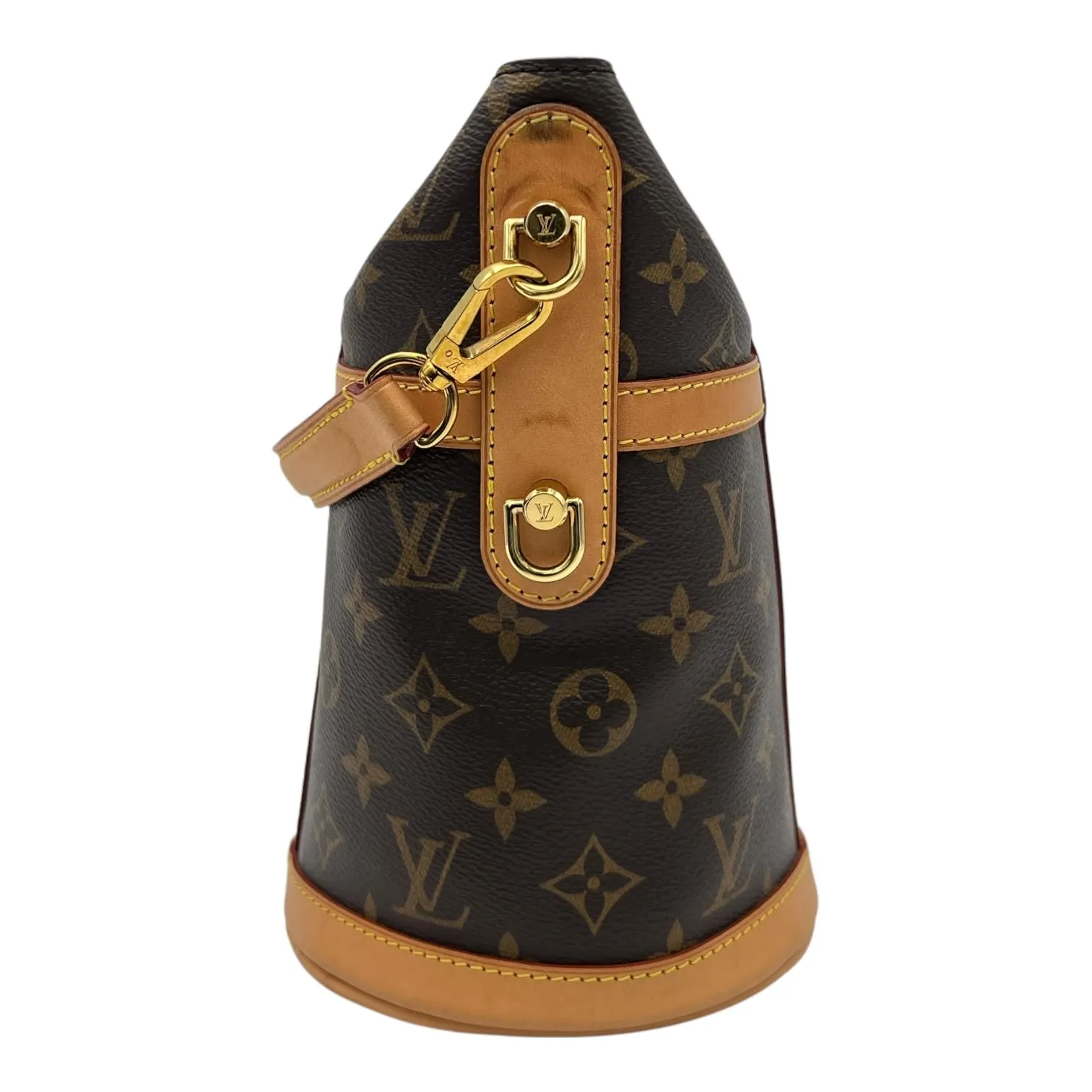Duffle Brown Crossbody Bag in Monogram Coated Canvas, Gold hardware